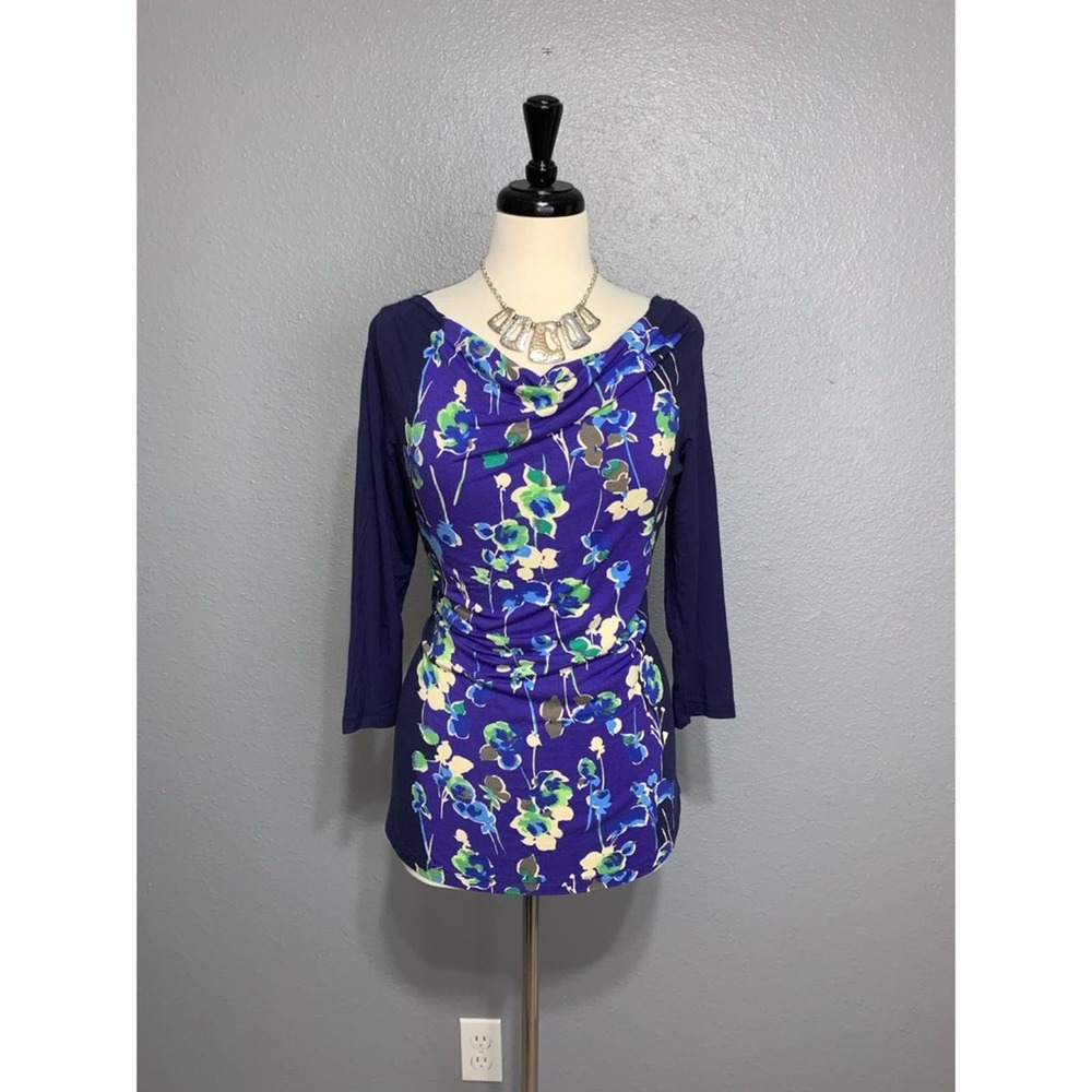 Isaac Mizrahi Live! Floral Drape Top Purple XS
